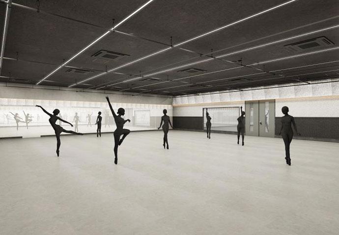 防音設備を完備した約74坪の無柱スタジオ